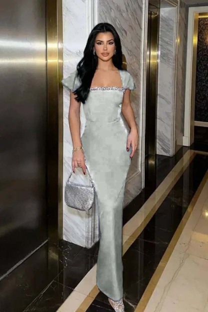 Sleeveless Square Neck Long Mermaid Prom Dress With Pleated Beading