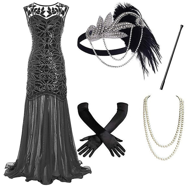 Vintage 1920s Gatsby Dress with Scoop Neck and Sequins