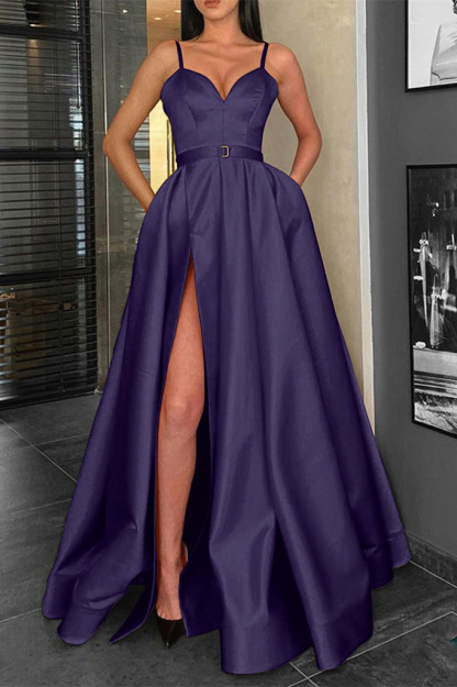 Elegant Red Spaghetti Straps Sweetheart Sleeveless Evening Dresses With Split