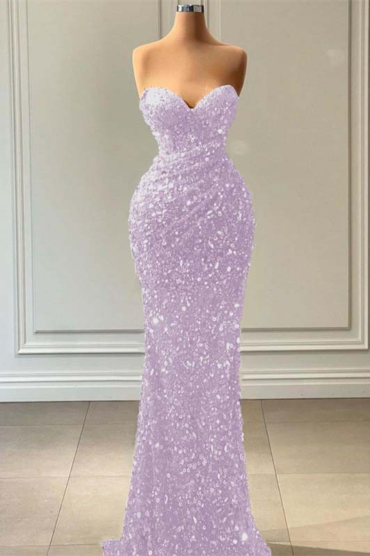 Blue Sleeveless Mermaid Sequins Prom Dress Sweetheart With Pleated