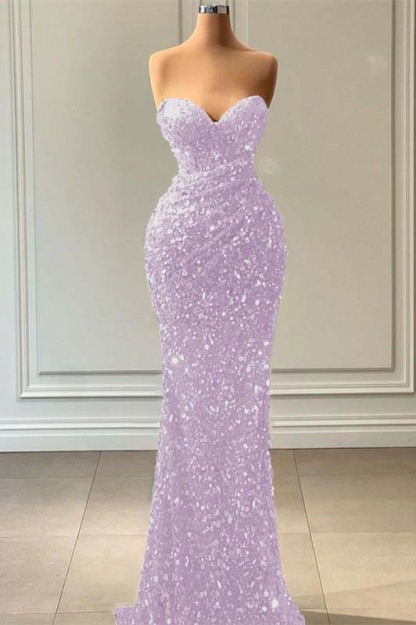 Blue Sleeveless Mermaid Sequins Prom Dress Sweetheart With Pleated