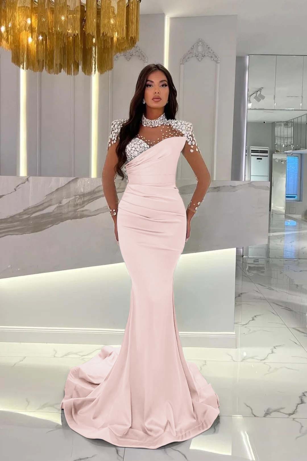 Dusty Blue Prom Dress Long Mermaid Tulle With Beading Ruffles