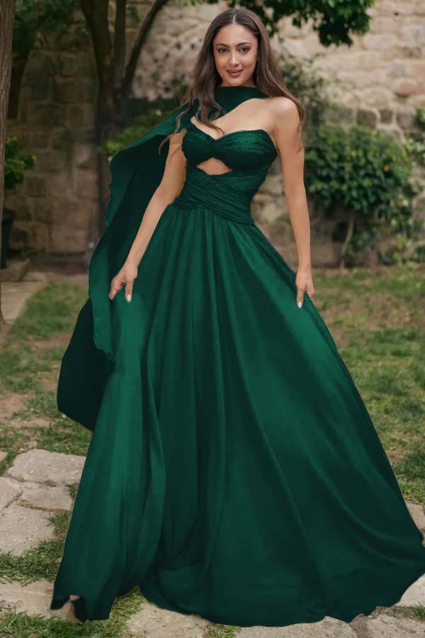 Strapless Sweetheart Sleeveless Long Prom Dress With Pleated