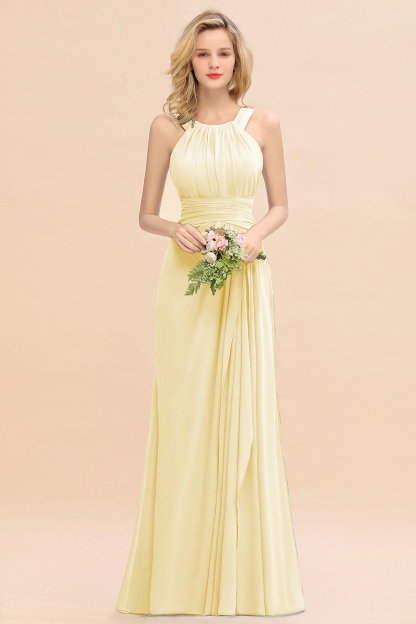 BMbridal Elegant Round Neck Sleeveless Bridesmaid Dress with Ruffles-BMbridal