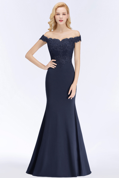 BMbridal Elegant Mermaid Off-the-Shoulder Burgundy Bridesmaid Dresses with Lace-BMbridal