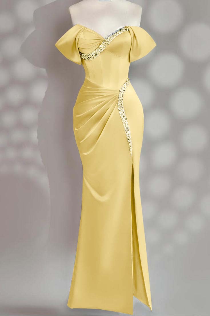 Sleeveless Off the Shoulder Long Mermaid Prom Dress With Beading