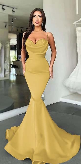 Mermaid Red Spaghetti Strap Sleeveless Sweetheart Prom Dress With Sequins