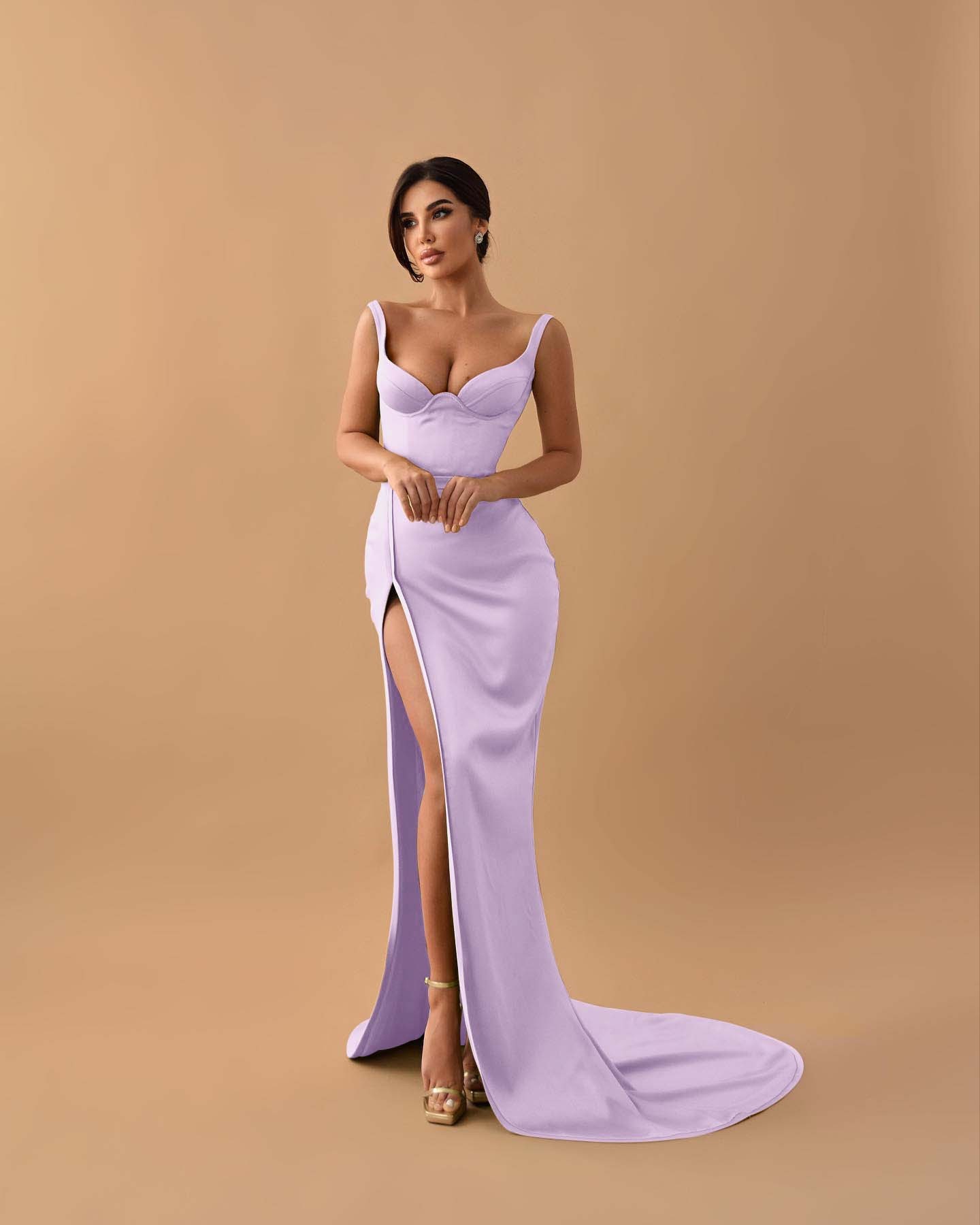 Sage Mermaid Spaghetti Strap Sleeveless Long Prom Dress With High Split