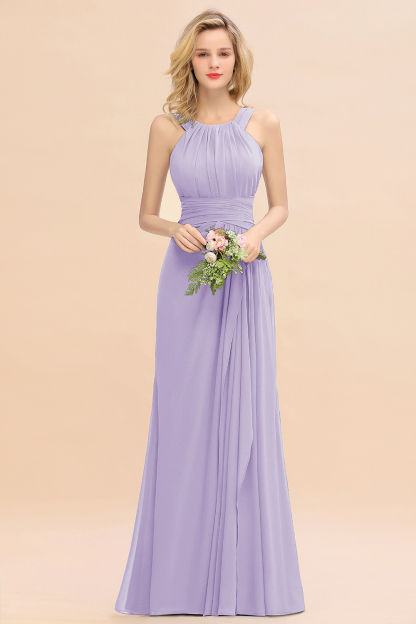 BMbridal Elegant Round Neck Sleeveless Bridesmaid Dress with Ruffles-BMbridal