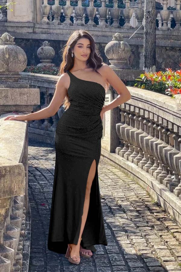 One Shoulder Sleeveless Long Mermaid Prom Dress With Split Beading