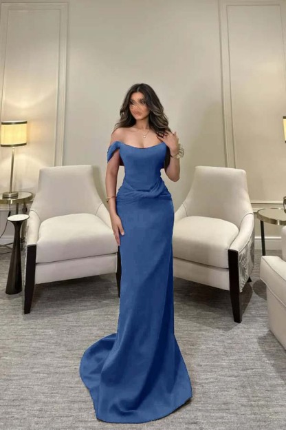 Off The Shoulder Sleeveless Long Mermaid Prom Dress With Pleated