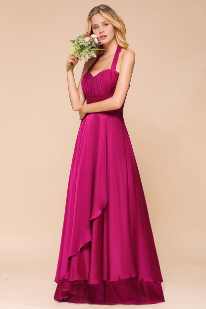 BMbridal Fuchsia Halter Chiffon Bridesmaid Dresses Long Online-BMbridal