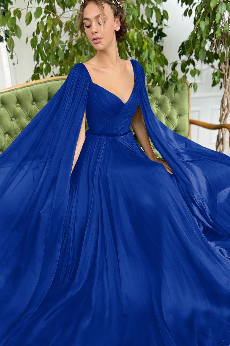 Elegant Green Long Sleeves Formal Belt Prom Dress Tulle With Split