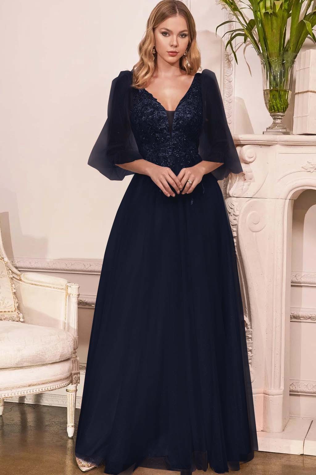 Charming Tulle V Neck Sleeveless Long Prom Dress With Appliques