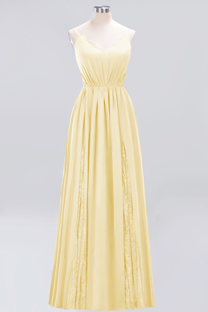 BMbridal Elegant Spaghetti Straps Long Bridesmaid Dress Lace V-Neck Maid of Honor Dress-BMbridal