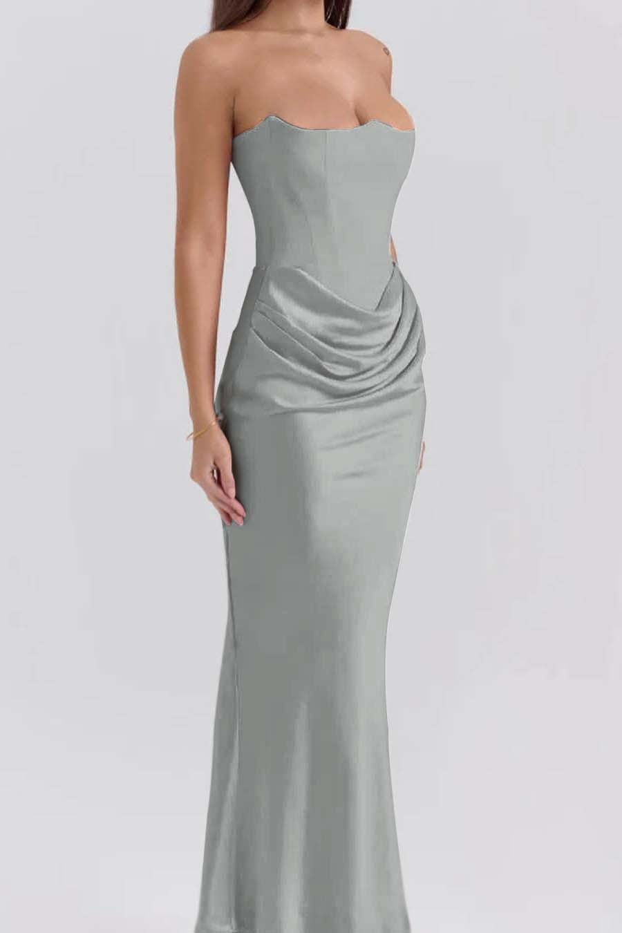 Pink Strapless Sleeveless  Mermaid Long Prom Dress With Pleated