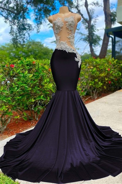 Shining Sleeveless V Neck Mermaid Long Prom Dress With Appliques