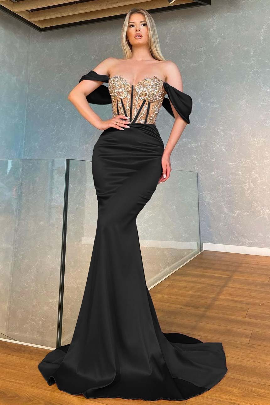 Stunning Pink Mermaid Off the Shoulder Long Prom Dress With Appliques