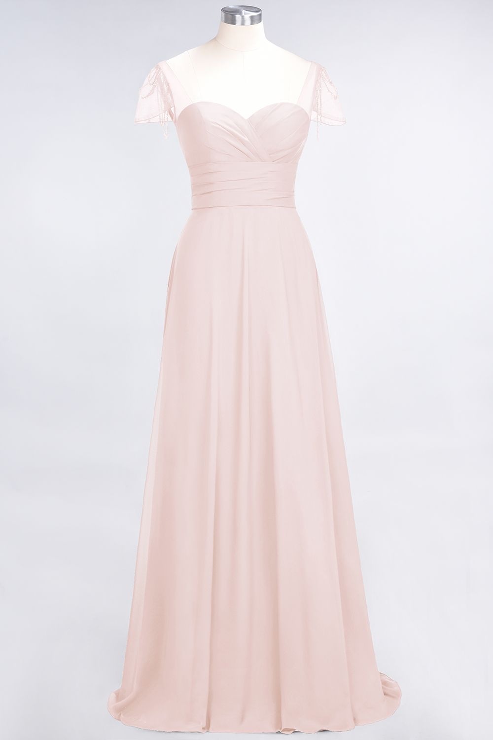 BMbridal Chic Chiffon Sweetheart Cap-Sleeves Ruffle Bridesmaid Dresses with Beadings-BMbridal
