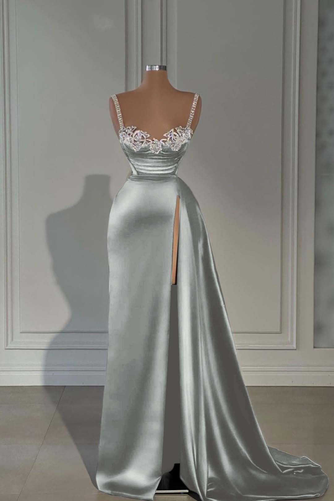 Spaghetti Strap Sleeveless Long Mermaid Prom Dress With Split