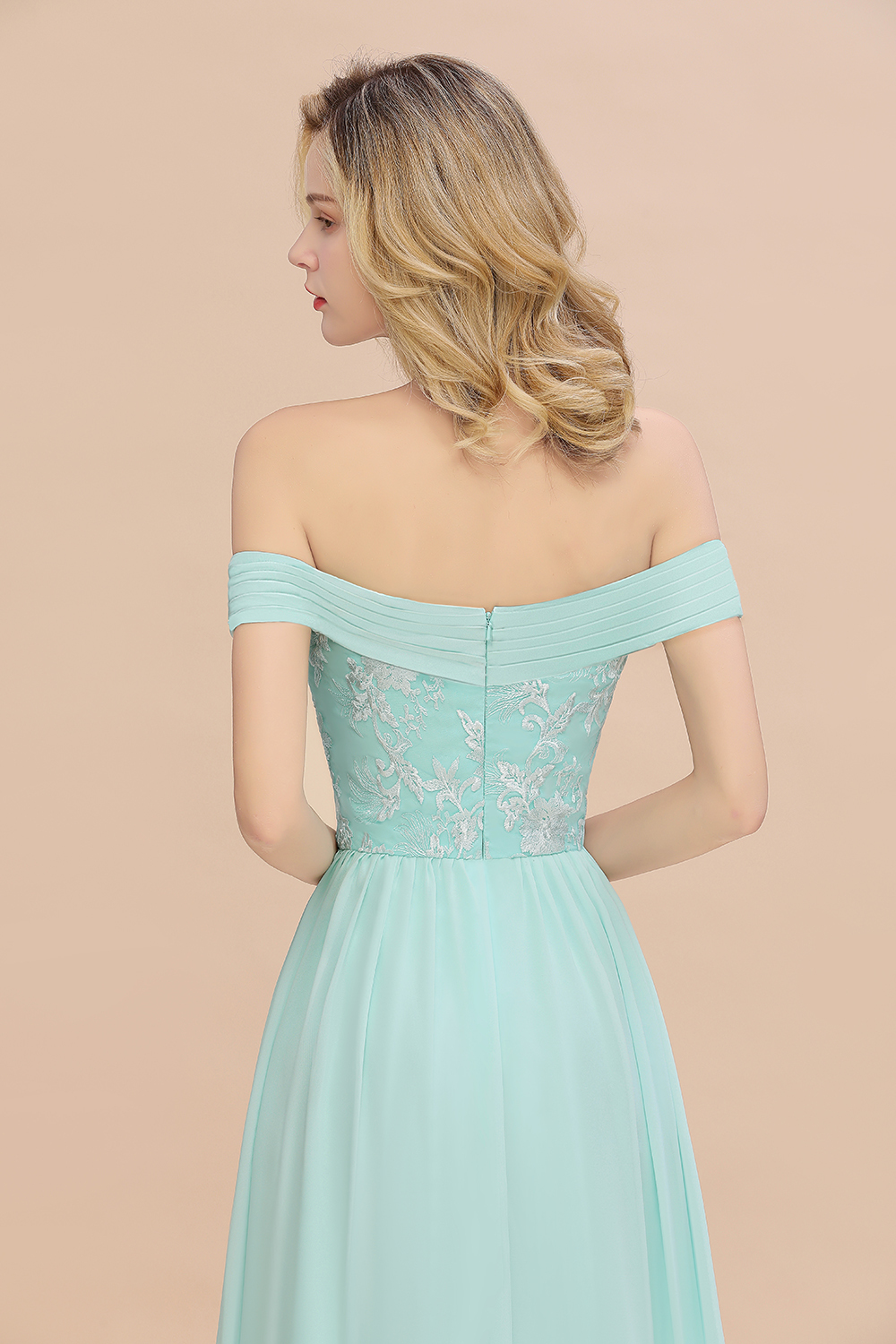 BMbridal Simple Off-the-shoulder Long Affordable Bridesmaid Dress With Appliques-BMbridal