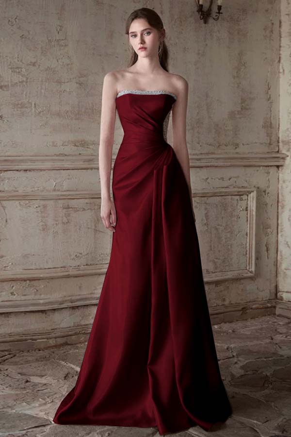 Strapless Sleeveless Long Mermaid Prom Dress With Pleated Beading