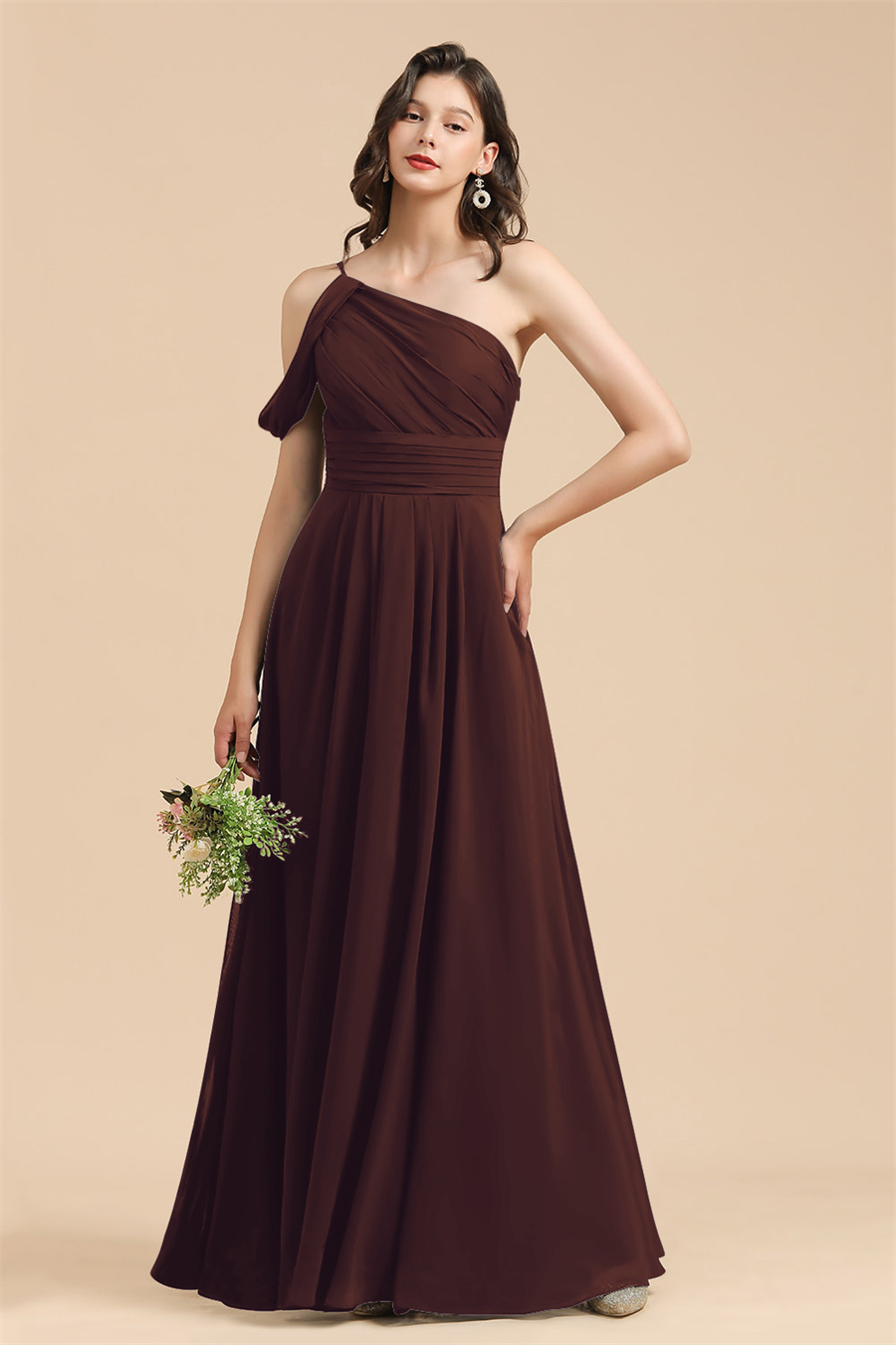 New Arrival Black One Shoulder A-line Long Bridesmaid Dress-BMbridal