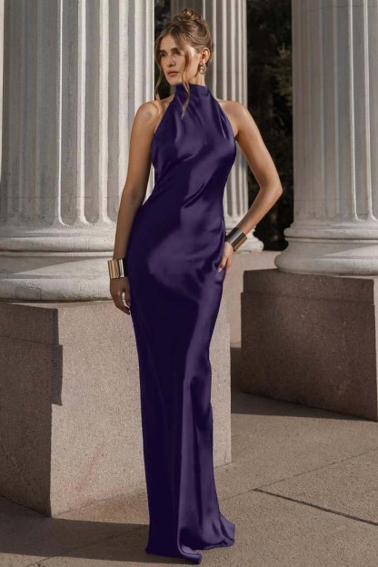 Halter Sleeveless Backless Mermaid Long Prom Dress With Pleated