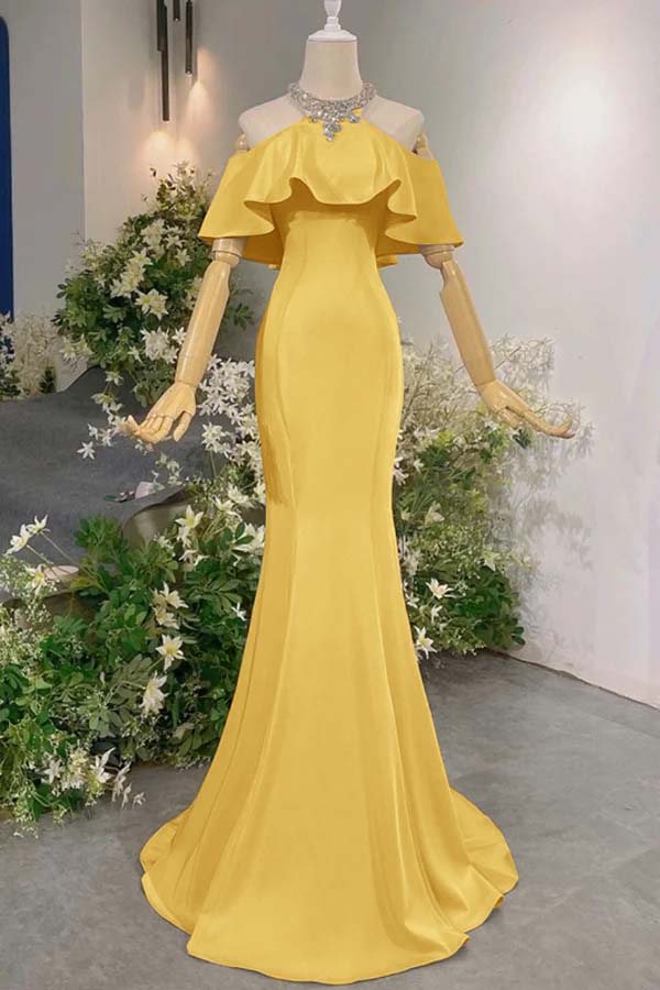 Sleeveless Off the Shoulder Long Mermaid Prom Dress With Pleated