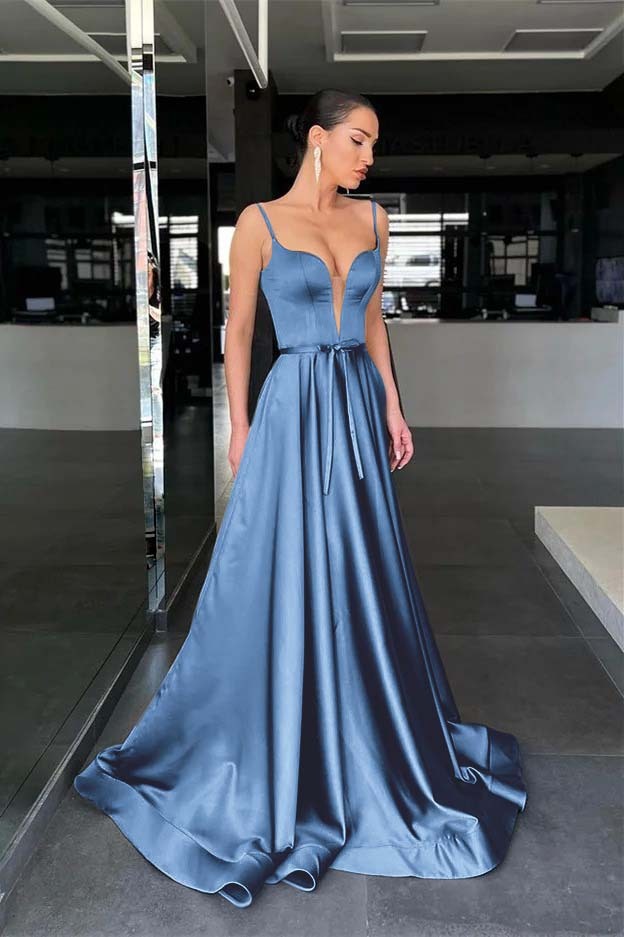 Charming Sage Spaghetti Strap Sleeveless A Line Prom Dress Long With Belt