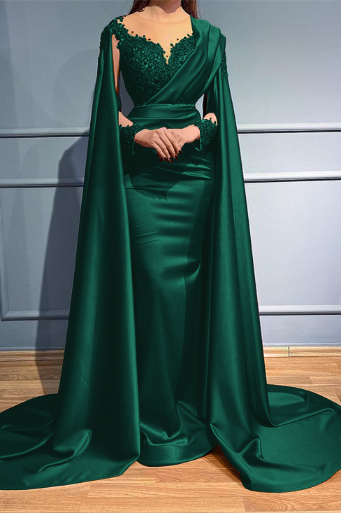 Rust Long Sleeves Beads Appliques Mermaid Long Evening Dress With Ruffles