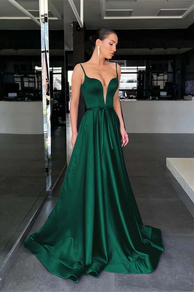 Charming Sage Spaghetti Strap Sleeveless A Line Prom Dress Long With Belt