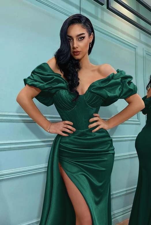 Pink Mermaid Off the Shoulder Sweetheart High Split Prom Dress With Pleated