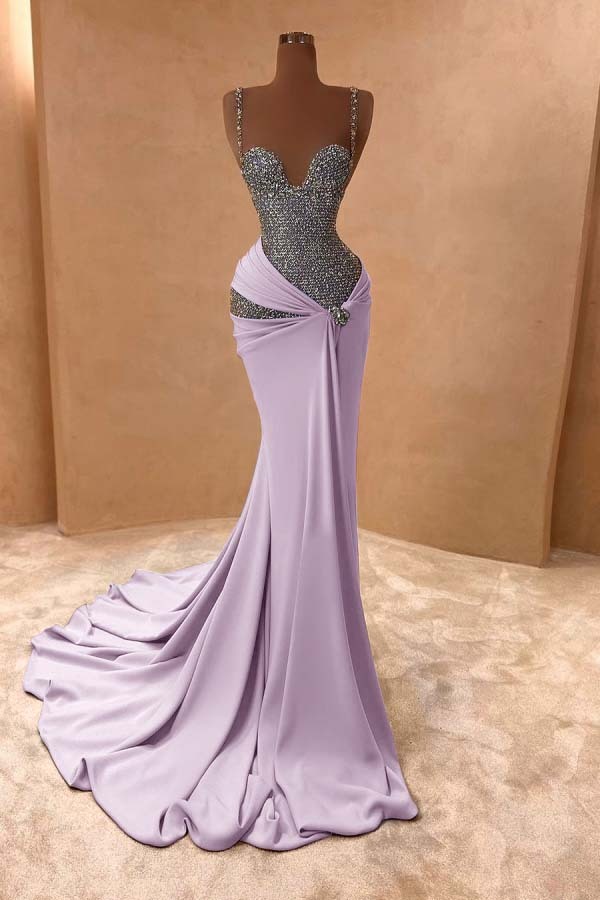 Spaghetti Strap Sleeveless Long Mermaid Prom Dress With Beading