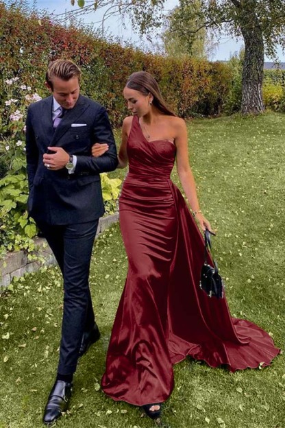 Stunning One Shoulder Sleeveless Dark Green Prom Dress Long With Pleated