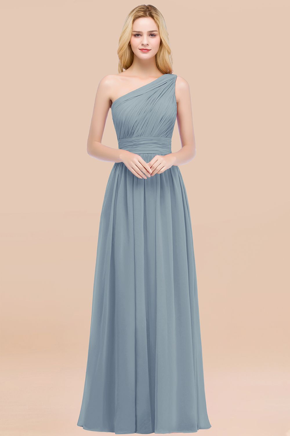 BMbridal Chic One-shoulder Sleeveless Burgundy Chiffon Bridesmaid Dresses Online-BMbridal