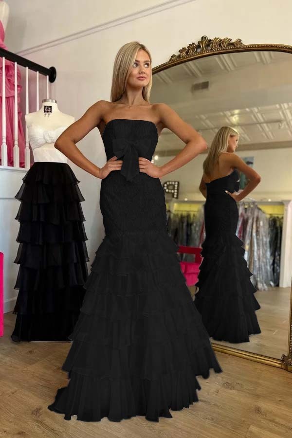 Strapless Sleeveless Long Mermaid Prom Dress With Beading Ruffle