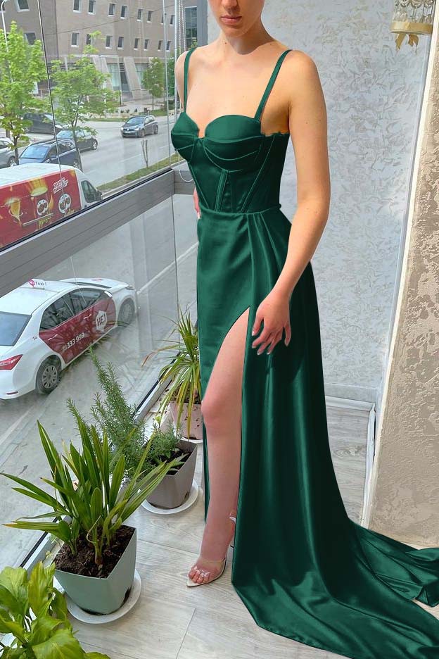 White Sleeveless Mermaid Spaghetti Strap Split Long Prom Dress With Ruffles