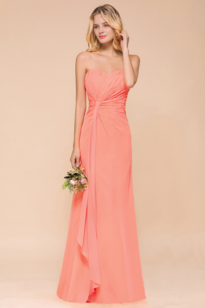 BMbridal Stylish Sweetheart Ruffle Affordable Coral Chiffon Bridesmaid Dresses Online-BMbridal