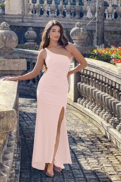 One Shoulder Sleeveless Long Mermaid Prom Dress With Split Beading