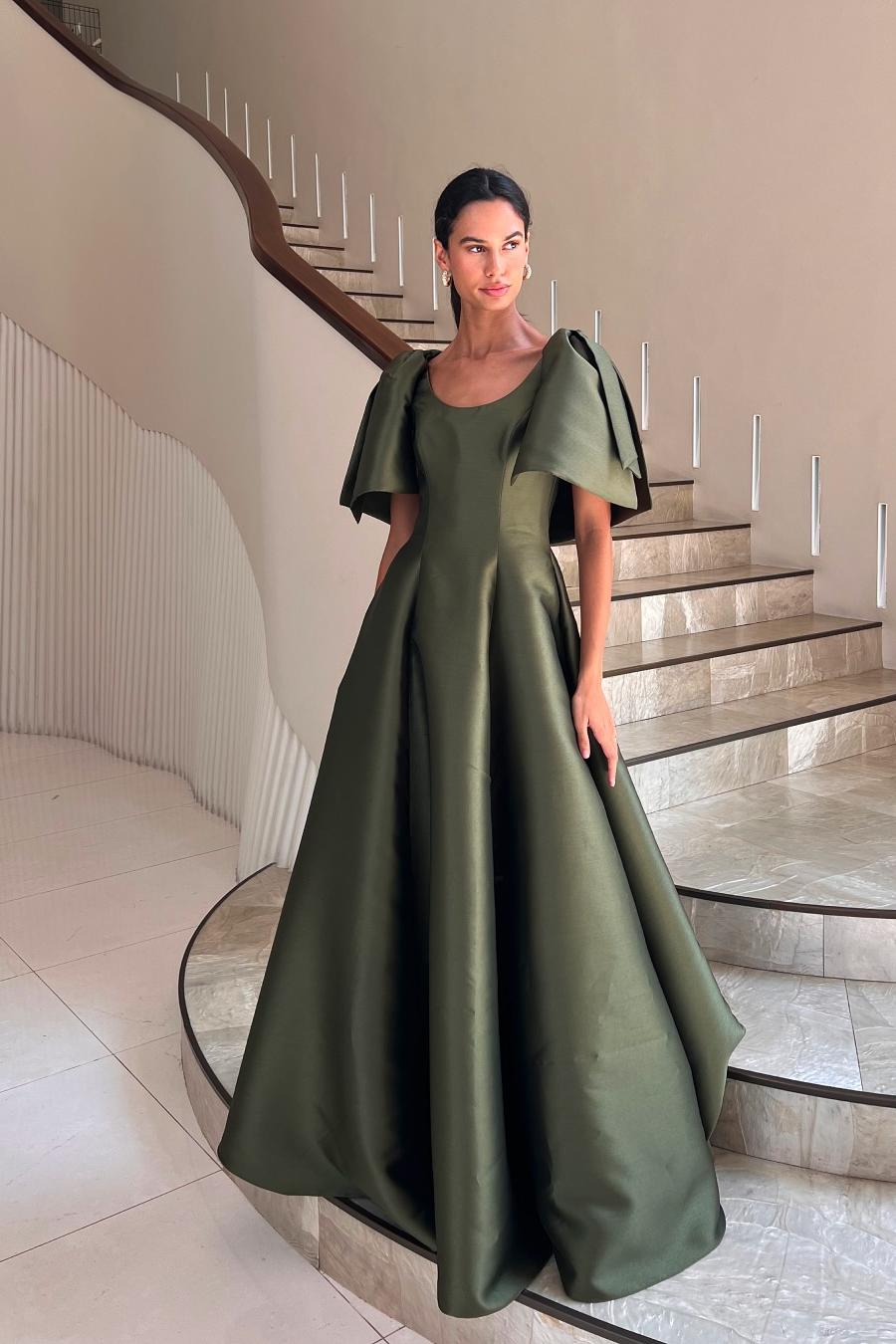 Jewel Neck Short Sleeves Long A Line Prom Dress With Pleated