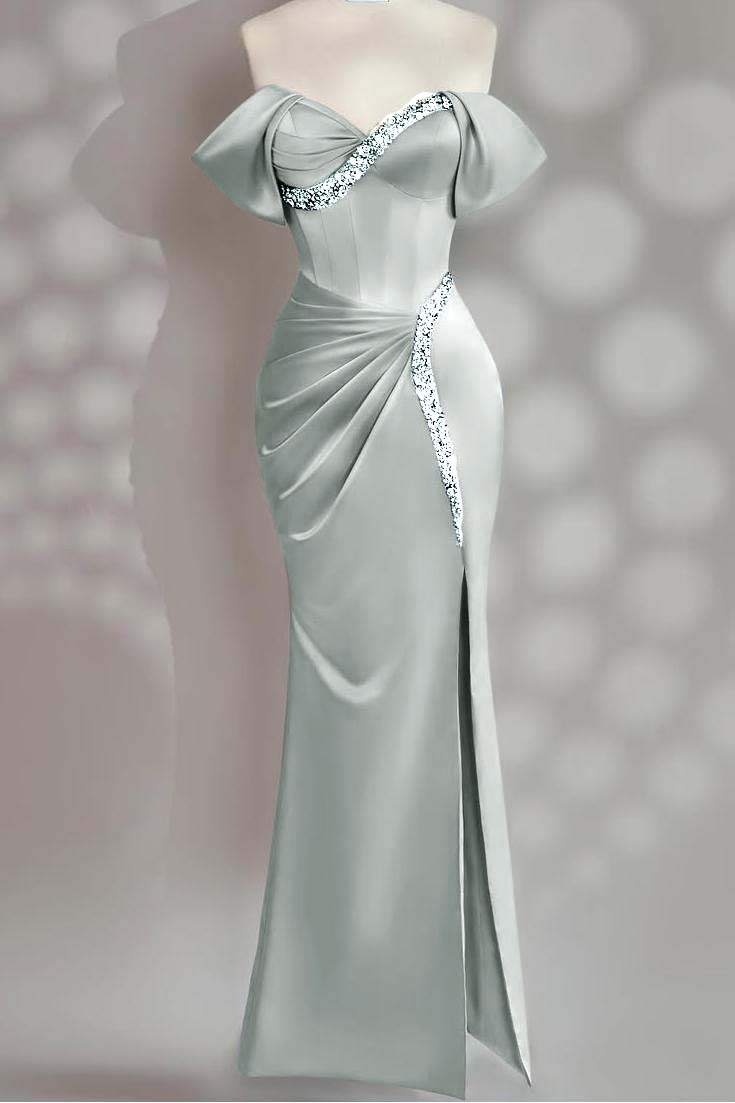 Sleeveless Off the Shoulder Long Mermaid Prom Dress With Beading