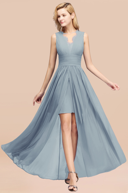 BMbridal Elegant Chiffon Lace Jewel Sleeveless Bridesmaid Dress with Ruffle-BMbridal