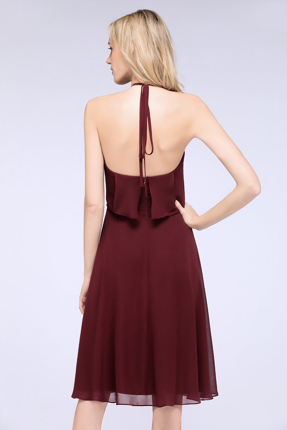 BMbridal Gorgeous Halter Sleeveless Chiffon Short Bridesmaid Dress with Ruffle-BMbridal