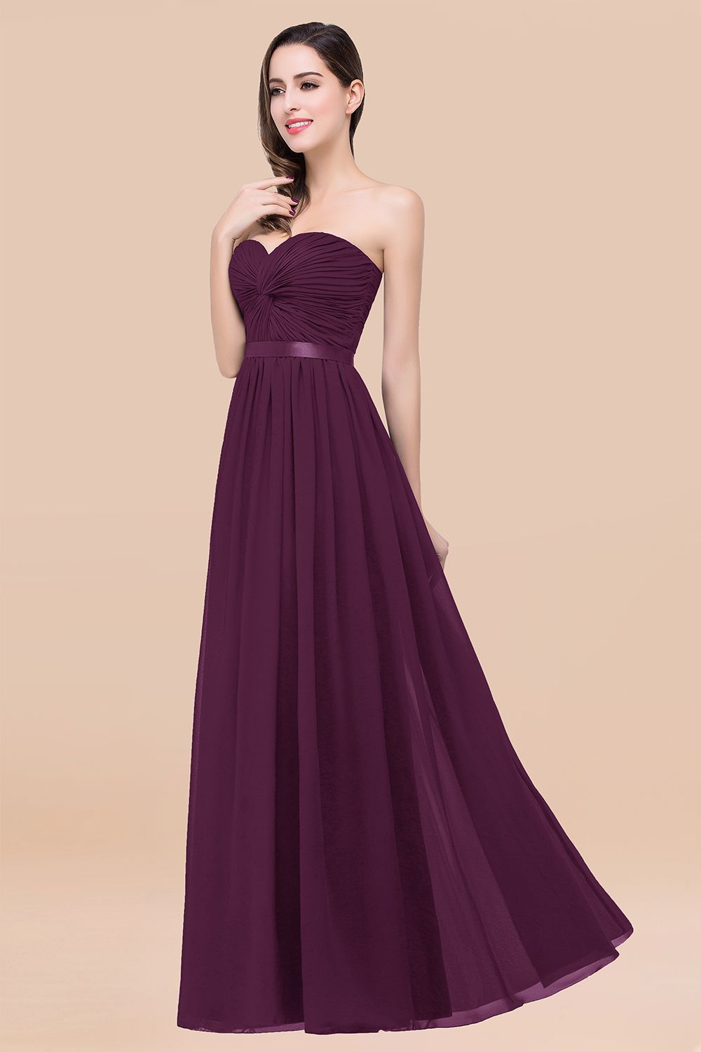 BMbridal Affordable Sweetheart Ruffle Navy Chiffon Bridesmaid Dress With Ribbon-BMbridal