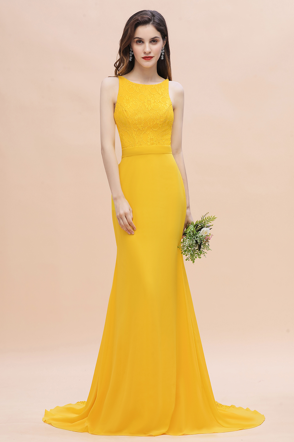 BMbridal Elegant Jewel Mermaid Chiffon Lace Bridesmaid Dress On Sale-BMbridal