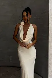 White Halter Sleeveless Mermaid Long Prom Dress With Pleated