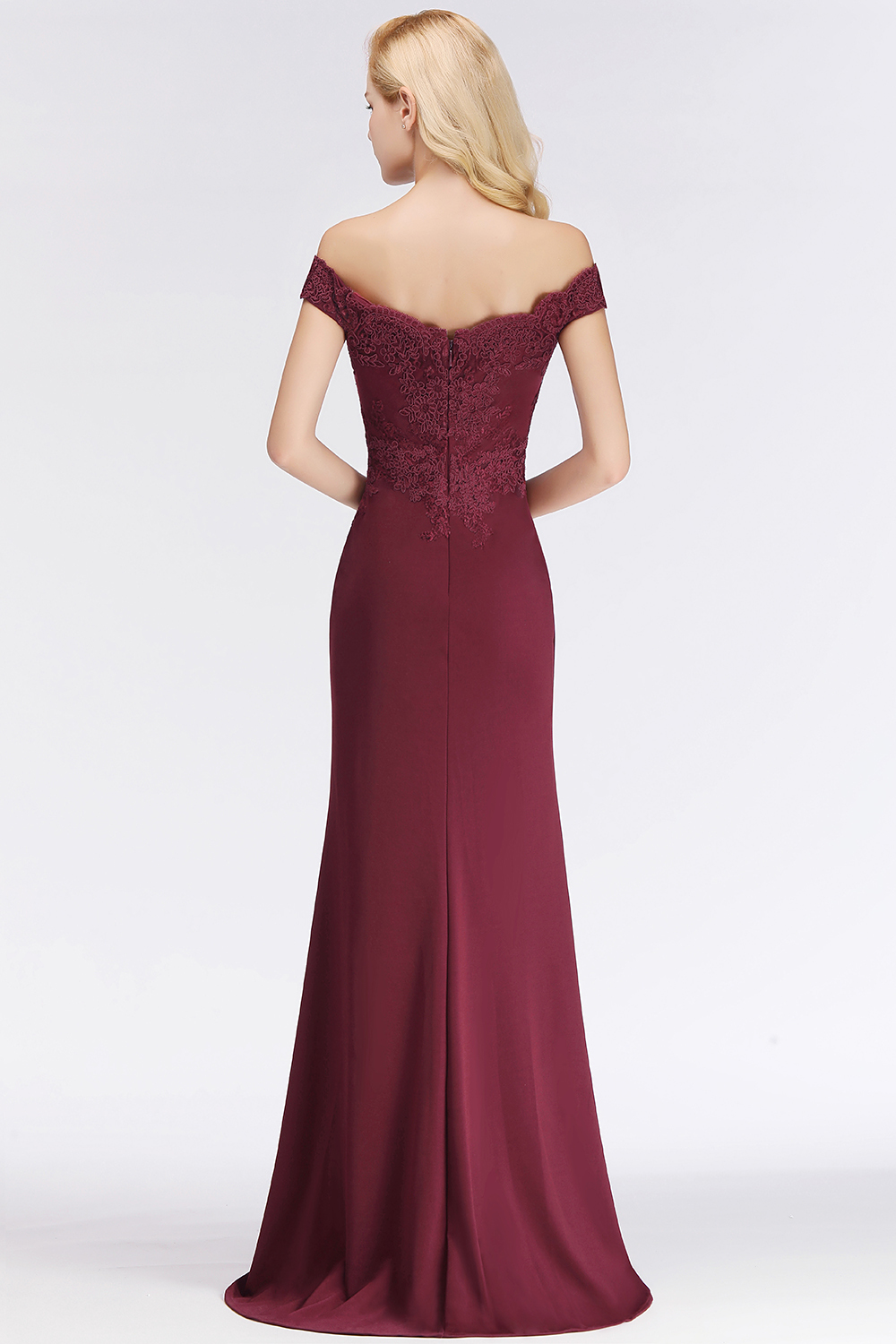 BMbridal Elegant Mermaid Off-the-Shoulder Burgundy Bridesmaid Dresses with Lace-BMbridal