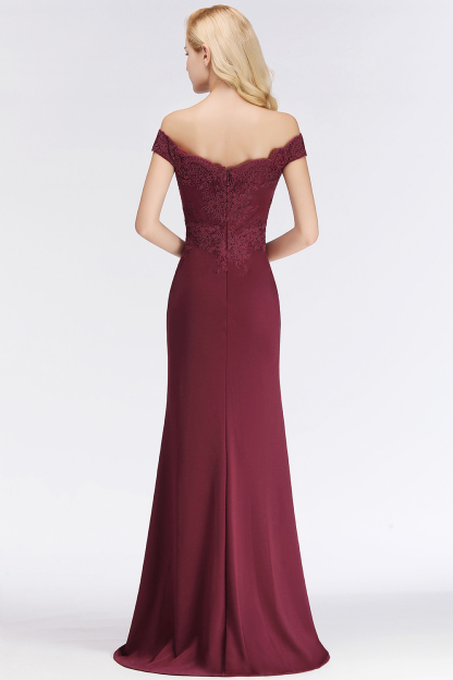 BMbridal Elegant Mermaid Off-the-Shoulder Burgundy Bridesmaid Dresses with Lace-BMbridal