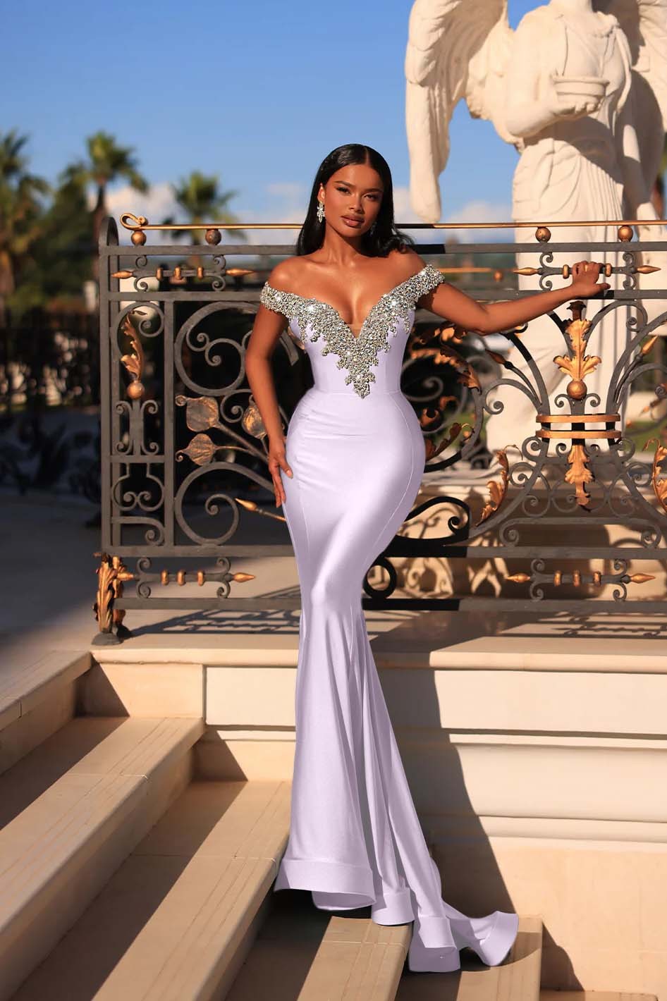 Off the Shoulder Sleeveless Long Mermaid Prom Dress With Beading